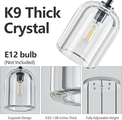 Modern Chrome Pendant Lights Kitchen Island Ceiling Chandelier Indoor Crystal Hanging Light Fixtures for Dining Room Kitchen Living Room Bedroom（3Light）