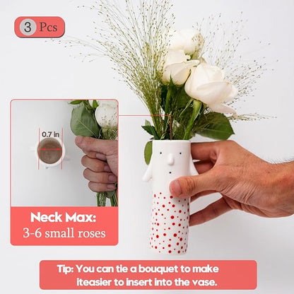 Family Face Vases Set of 3 - Cute Handmade Ceramic Bud Vases for Pretty Flowers - Unique Modern Decor - Aesthetic Small Flower Holders for Home Elegance