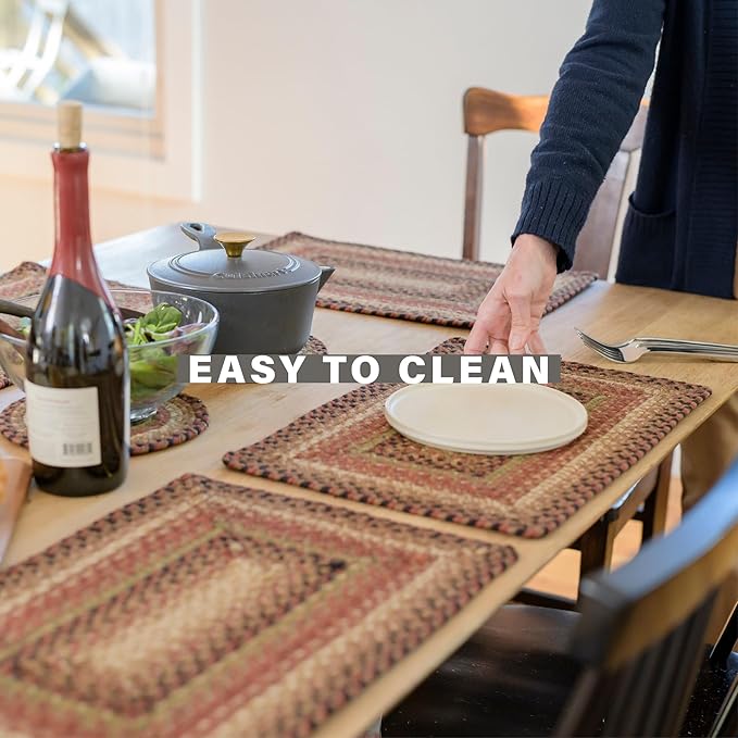 Homespice Gingerbread Premium Jute Braided Placemat Set of 4-10x15 Rectangular Multi Color Reversible, Natural Jute Yarn Rustic, Country, Primitive, Farmhouse Style