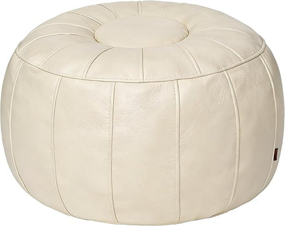 Thgonwid Unstuffed Moroccan Ottoman Pouf Cover, Ottoman Footstool Storage Solution, Bean Bag Chair, Foot Rest, Ivory White
