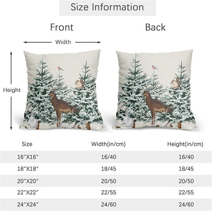 Christmas Tree Pillow Covers 16x16 Set of 2 Deer Animal Print Decorative Outdoor Dark Green Xmas Throw Pillow Cases Rustic Snow Winter Holiday Decoration Farmhouse Sofa Couch Cushion Cover Bed Decor