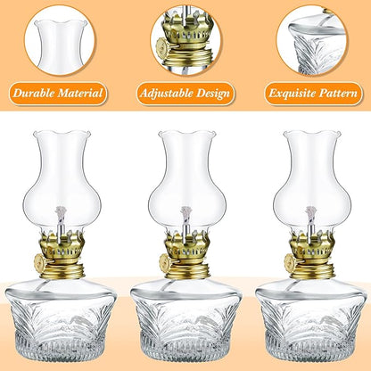 Yexiya 12 Pcs Chamber Oil Lamps Oil Lamp Vintage Glass Kerosene Lamp Bulk with Adjustable Fire Wick Rustic Clear Hurricane with 6.6 ft Extra Wick for Indoor Use Home Decor 8 Inch (Line Style)