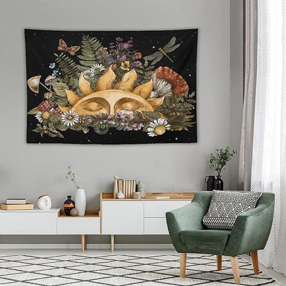 Vintage Sun Tapestry,Boho Hippie Mushroom Starry Floral Forest Plant Tapestries Wall Hanging for Dorm Living Room Bedroom Home Decor(40"x60")