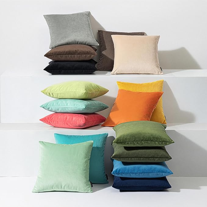 Phantoscope Pack of 2 Velvet Decorative Throw Pillow Covers Soft Solid Square Cushion Case for Couch Taupe 18 x 18 inches 45 x 45 cm