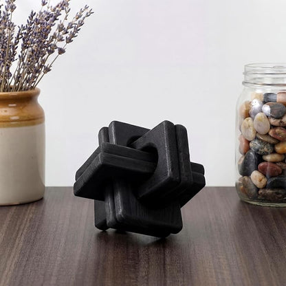 Yalikop 3 Link Wood Knot Decor - Hand Carved Coffee Table Decoration, Boho Chain Link Decor, Modern Shelf, Rustic Objects for Home Living Room Bedroom(Modern,Black)