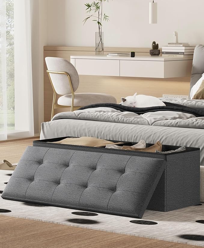 Folding Storage Ottoman Bench, Multi-Functional Ottoman Foot Rest, End of Bed Bench, Storage Chest for Living Room, Bedroom, Hallway, Entryway, Holds Up to 600 lbs (Dark Gray, 43 Inches)