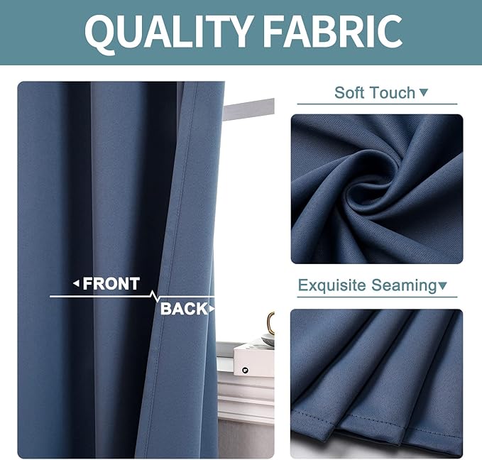 ChrisDowa Small Window Curtains for Kitchen and Bedroom - Grommet Short Thermal Insulated Room Darkening Curtains (2 Panels, Stone Blue, 36 x 24 Inch)