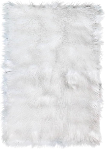 Super Area Rugs White Faux Sheepskin Rug, Large 6 x 9 Feet Living Room Rug, Soft Carpet for Bedroom, Machine Washable Floor Covering