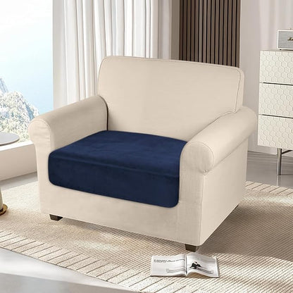 NAISI Couch Cushion Covers 1 Piece Velvet Stretch Sofa Seat Covers or Backrest Covers Soft Individual Couch Covers for Sectional Sofa(1 PC for Seat Cushion or Backrest,Navy)