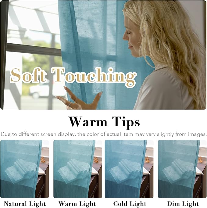 H.VERSAILTEX Linen Curtains Natural Linen Semi-Sheer Curtains Nickel Grommet Privacy Added Premium Soft Rich Material Linen Curtain Panels for Bedroom - 52x84 Inch - Turquoise