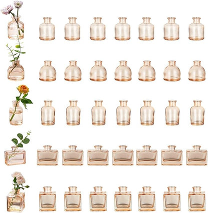 Glasseam Bud Flower Vases in Bulk: 40 Glass Cute Small Vases for Centerpieces Vintage Mini Wedding Birthday Party Table Centerpieces Tiny Baby Shower Dining Room Decoration Champagne