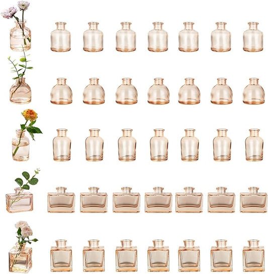 Glasseam Bud Flower Vases in Bulk: 40 Glass Cute Small Vases for Centerpieces Vintage Mini Wedding Birthday Party Table Centerpieces Tiny Baby Shower Dining Room Decoration Champagne