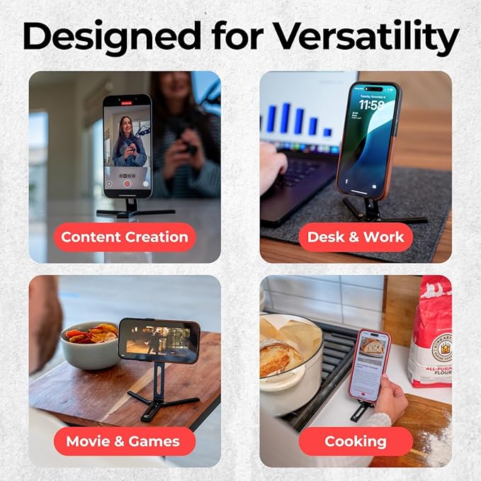 Cinder Stand - Magnetic Mini Tripod Stand – Foldable Magnetic Phone Holder with Adjustable Angle – Strong Magnetic Grip for iPhone 12/13/14/15, Vertical & Horizontal – Travel-Friendly