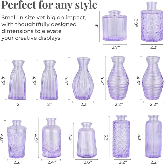 BEAHOT 32 Pack Purple Bud Vase in Bulk,Mini Vintage Glass Flower Vases for Centerpieces,Wedding Decor,Party & Home Decaration,Mother's Day (Purple)