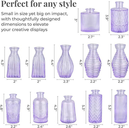 BEAHOT 32 Pack Purple Bud Vase in Bulk,Mini Vintage Glass Flower Vases for Centerpieces,Wedding Decor,Party & Home Decaration,Mother's Day (Purple)