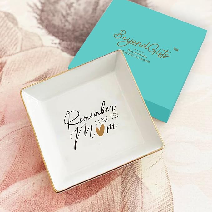 LADY&HOME Gifts for Mom Mother's Day Trinket Dish Birthday Mother's Day Gifts for Mom Ceramic Ring Dish for Mom (Remember Mom)