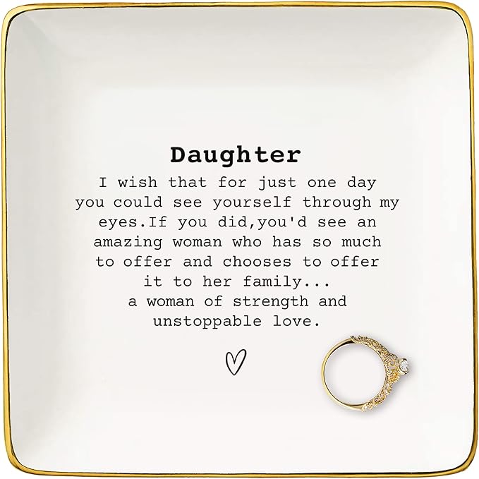 Meaningful Birthday Graduation New Year Christmas Gifts for Daughter from Mom,Dad,Reminder Gifts,Daughter Motivational Present Encouraging Present-Ceramic Jewelry Tray Trinket Holder Ring Dish