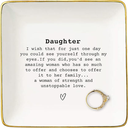 Meaningful Birthday Graduation New Year Christmas Gifts for Daughter from Mom,Dad,Reminder Gifts,Daughter Motivational Present Encouraging Present-Ceramic Jewelry Tray Trinket Holder Ring Dish