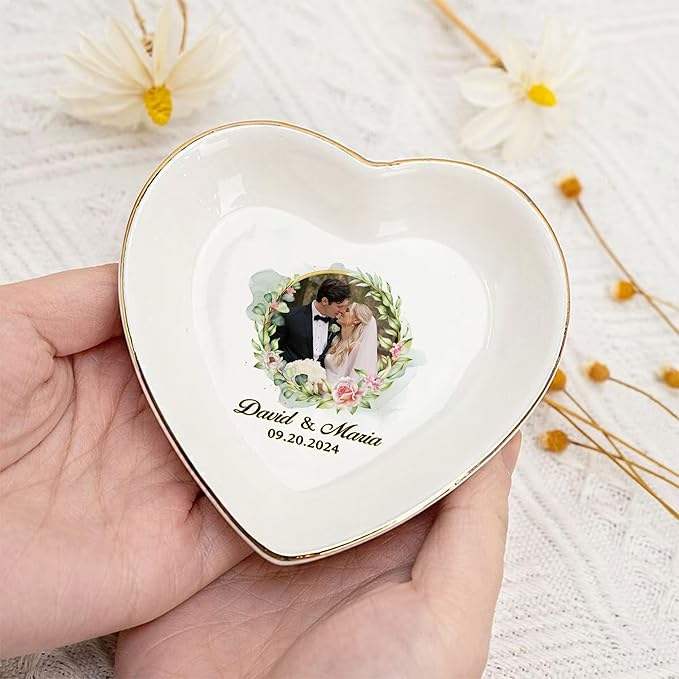 Personalized Photo Wedding Ring Dish Gifts for Couples, Married Jewelry Tray Ring Holder, Wedding Gifts for Women Newlywed Future Bride To be, Engaged Gift for Mr Mrs Wife Husband Him Her