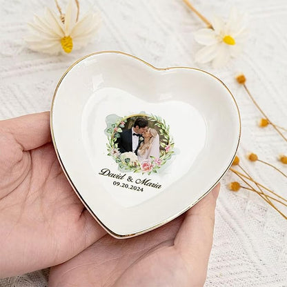 Personalized Photo Wedding Ring Dish Gifts for Couples, Married Jewelry Tray Ring Holder, Wedding Gifts for Women Newlywed Future Bride To be, Engaged Gift for Mr Mrs Wife Husband Him Her