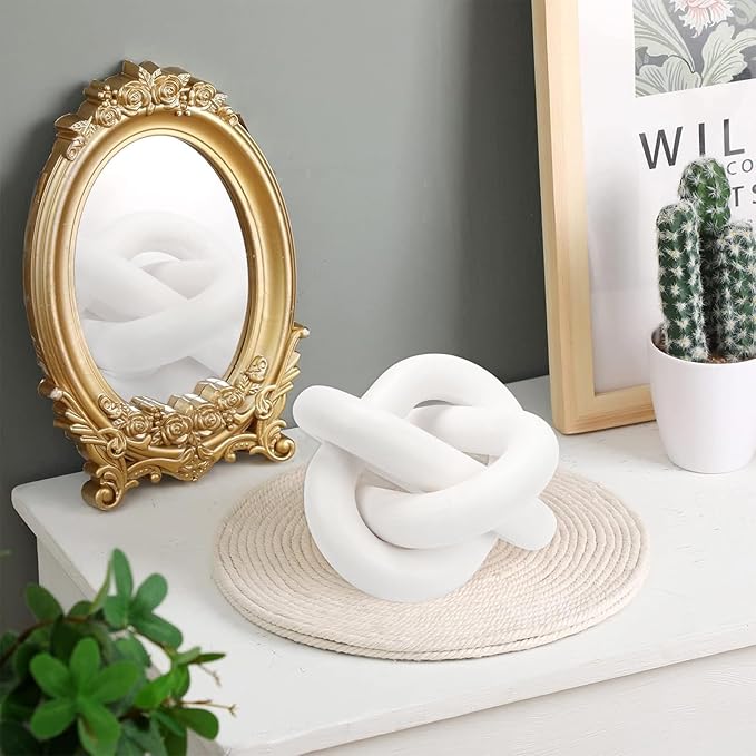 Tefola 3-Link Wood Chain Link Decor, White Knot Decor, Coffee Table Decor,Hand Carved Farmhouse Decor for Home,Boho Decor for Shelf Decorations,Bookshelf Decorative Objects