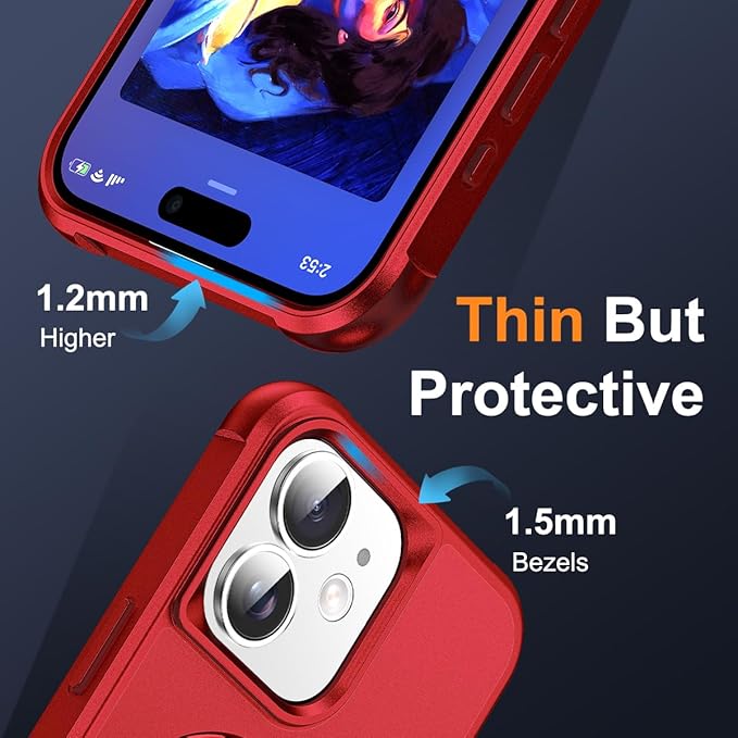 Compatible with iPhone 12 Case & iPhone 12 Pro Case 6.1" with Invisible Magnetic O-Ring Stand [Compatible with Mag-Safe][Great Grip Feeling], Red