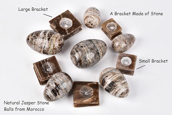 AMOYSTONE Natural Morocco Jasper Egg with Stone Base for Home Decor Ornamet Specimen Large, Single Height 3-3.5"