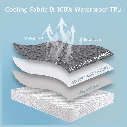 Premium Waterproof Mattress Protector Twin Size, Breathable Bed Cover 3D Air Fabric Cooling Mattress Pad Cover Smooth Soft Noiseless Washable, 8''-21'' Deep Pocket (Gray)