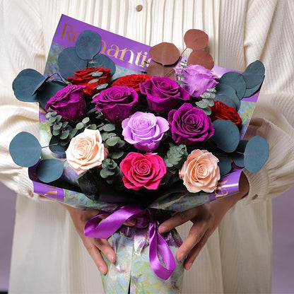 Lovenfold Flowers for Delivery Birthday Flowers Gift for Her,Preserved Flowers Bouquet 12 Roses Mixed Bouquet,Rose Gifts for Women Mom Grandma(Mixed 12 Purple-A Roses)
