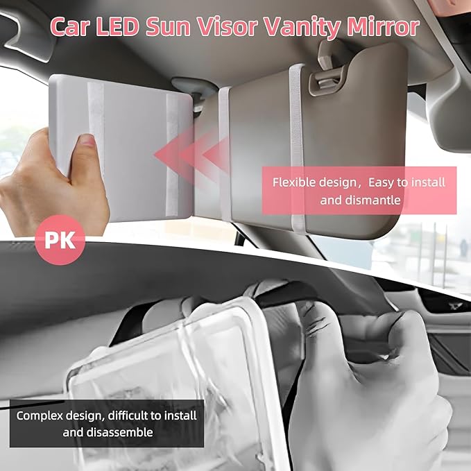 Led Car Sun Visor Vanity Mirror, Large Interior Mirrors with Lights, Dimmable Light up Vanity Makeup Mirror for Car,Rechargeable Rearview Mirrors for Sun Visor (White)
