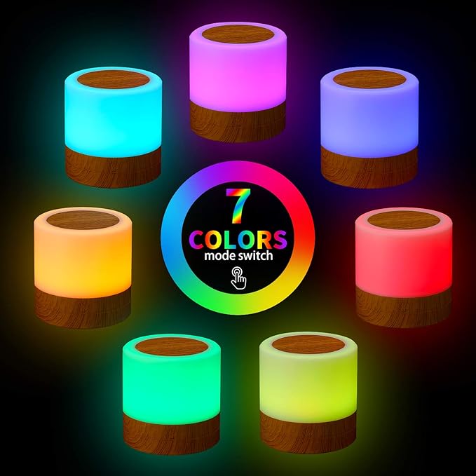 Nursery Night Light for Kids, USB Rechargeable Small Desk Lamp,13 RGB Colors & 4 Brightness & 1 Remote, Touch Bedside Cordless Table Lamp, Portable Night Lamp for Bedroom Living Room (2 Pack Brown)