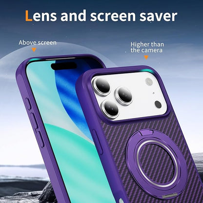 Mag-Stand Carbon Fiber Case for iPhone 17 Pro, 360° Rotate Magnetic Stand, Compatible with MagSafe, 15FT Military Protection, Slim Shockproof Magnetic Kickstand Mag Phone Case for Men Women