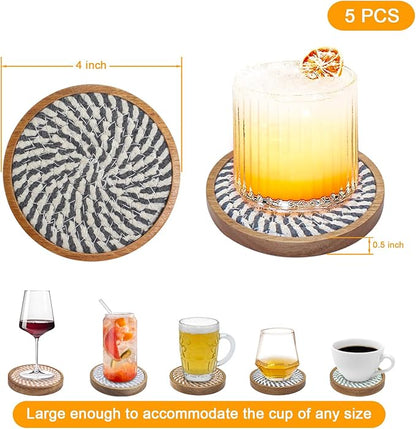 Coasters for Drinks Absorbent Sets of 5, Woven Coasters with Holder, Housewarming Gift for Farmhouse Home Decor, 4 inches (Colorful Series)
