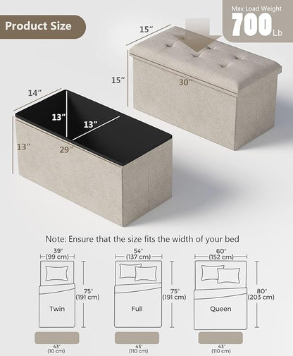 Storage Ottoman Bench, Folding Ottoman Foot Rest,15 x 30 x 15 Inches,End of Bed Bench,Storage Chest, for Living Room, Bedroom, Hallway, Entryway, Holds up to 600 lb (Sandy-Beige1, 30")