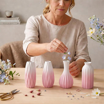 BEAHOT Ceramic Bud Vases Set of 16 – Gradient Pink and White Mini Vases for Centerpieces and Table Decor – Ideal White Bud Jars for Weddings, Boho Home Style, and Gift Ideas
