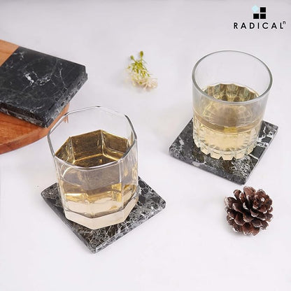 Radicaln Marble Coasters Square 3.5" Inches Black Handmade Coasters for Drinks, Marble Drink Coaster for Home Bar, Ideal Coaster Set of 6