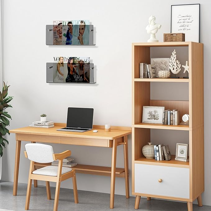 2-Pack Acrylic Magazine Holder - 24 Inch Wall Mounted Floating Bookshelf for Brochures, Records & Books, Modern Storage Rack for Office, Living Room, Waiting Room (Black, 24 Inch)