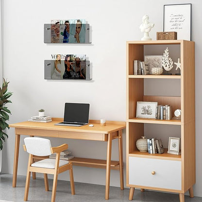 2-Pack Acrylic Magazine Holder Rack Brochure Holder, Wall Mounted Bookshelf Record Rack, Hanging Bookshelf Literature Storage Rack Suitable for Offices, Living Rooms, Waiting room,Black 17 Inch