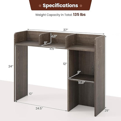 Desktop Bookshelf, 3-Tier Wood Countertop Bookcase with 5 Shelves, Desk Hutch for College Dorm, Multipurpose Desk Organizer Shelf Display Rack for Home Office, Hutch Top Only