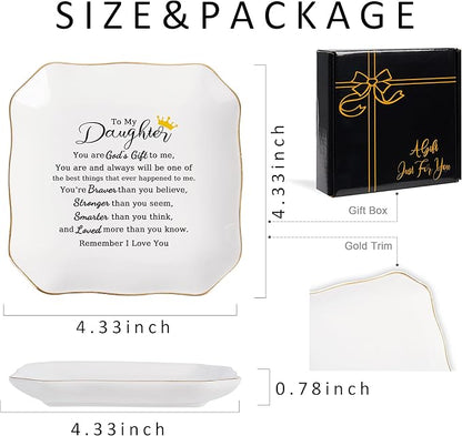 Daughter Gifts Ring Jewelry Dish Tray - Christmas Valentines Mother's Day Wedding Birthday Gifts for Daughter from Mom - You Are God's Gift to Me... You're Brever Stronger Smarter Loved