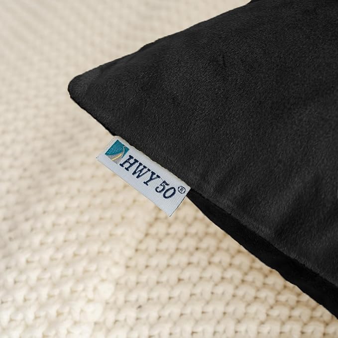HWY 50 Black Velvet Throw Pillow Covers 22x22 Inch, Pack of 2 Soft Cozy Solid Decorative Luxury Cushion Cases for Couch Sofa Bed Living Room Bedroom