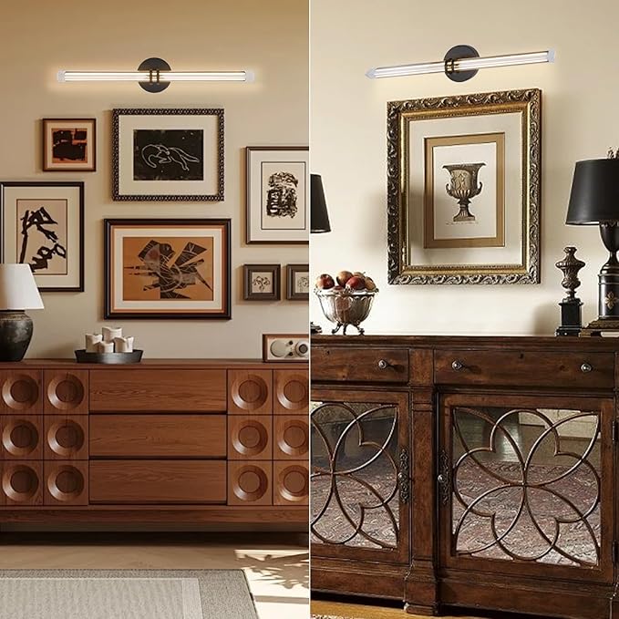 Modern Black Crystal Picture Light for Wall Hardwired, 24 Inch Dimmable Painting Lights for Wall Art, Vanity, Over Mirror, Paintings, Living Room, Picture Frame (Includes Bulb)