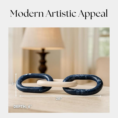 Desta Link Chain Decorative Object with Marbled Finish – Modern Home Decor Accent – Artistic Shelf Styling & Coffee Table Decor for Office & Living Room – 21", Blue