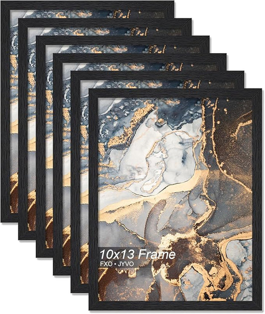 Engineered Wood 10x13 Picture Frame Set of 6, Black Frame for 10 x 13 Inch Picture Poster Photo, Light Weight 10 by 13 Frame with Wood-grain for Wall - 6 Pack/Black/10 x13