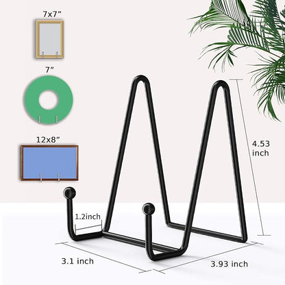 Decolore 4 Pack 4.5 Inch Black Display Stands Metal Plate Holder Display Stands for Picture, Decorative Plate, Book, Photo Easel, Artistic Work