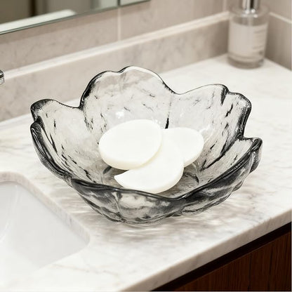 Flower Ring Dish Jewelry Tray, Glass Jewelry Dish Tray, Aesthetic Room Decor Small Trinket Dish, Nightstand Jewlery Ring Holder Dish, Bathroom Jewelry Plate Bowl for Rings Earrings Gift (Smoky Gray)