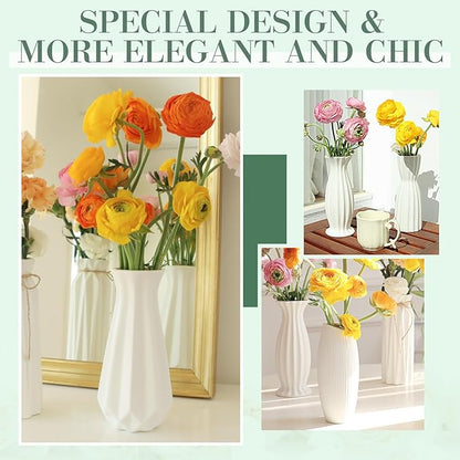 6 Pack White Ceramic Vase, Flower Vase Textured Table Centerpiece Weddings Vases with Twine Bow, Modern Home Decor, Fit for Foyer Living Room Fireplace Bedroom Kitchen 7.09-8.27" H
