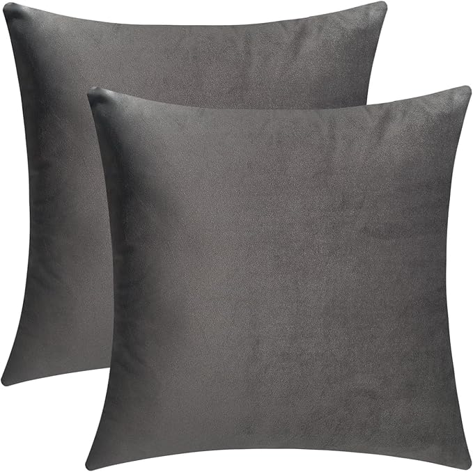 mixeoo Dark Grey Comfy Couch Throw Pillow Covers Decorative Velvet Square Cushion Cases for Livingroom Sofa Decor, Set of 2,18 x 18 Inches
