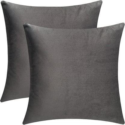 mixeoo Dark Grey Comfy Couch Throw Pillow Covers Decorative Velvet Square Cushion Cases for Livingroom Sofa Decor, Set of 2,18 x 18 Inches