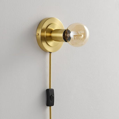 BRIGHTTIA Luna 1-Light Plug-in Wall Sconce - Mid Century Modern Minimalist Bedroom Home Office Lighting - Portable Wall Lamp for Apartments & Small Spaces with No J-Box - Brushed Gold (BW0026-1GP)